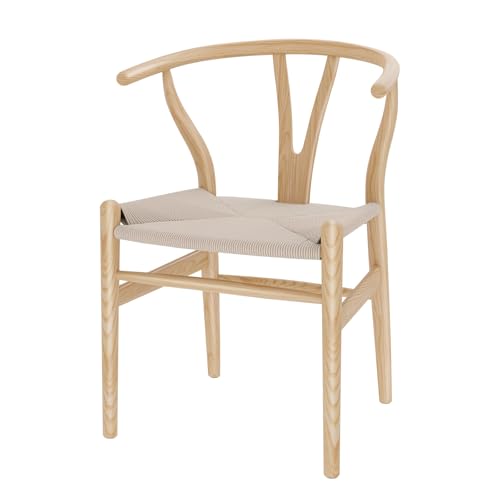 VODUR Wishbone Chair Natural Solid Wood Dining Chair/Hans Wegner Y Chair Rattan and Wood Accent Armrest Chairs - Ash Wood Chairs (Ash Wood + Natural Color)
