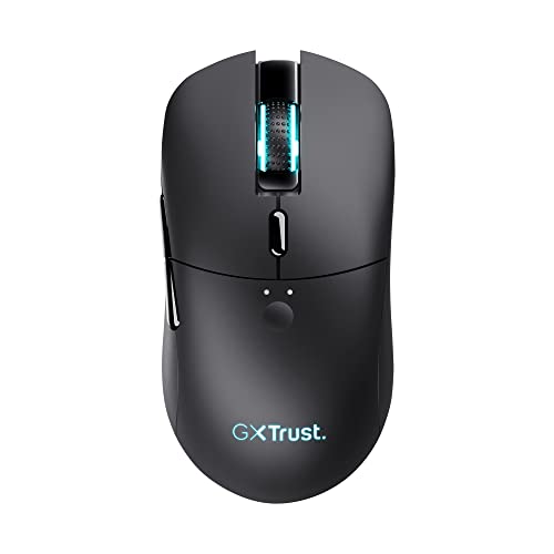 Trust Gaming GXT 980 Redex Wiederaufladbare Kabellose Gaming-Maus, 200-10.000 DPI, Geringer Latenz, RGB-Maus, 6 Programmierbare Tasten, USB-Dongle, PC-Maus für Laptop, Computer, Windows – Schwarz