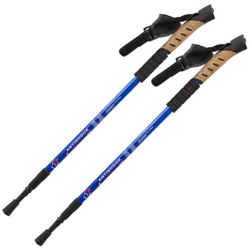 MidGard Nordic Walking Stöcke Teleskop Antischock Wanderstöcke aus Aluminiumlegierung mit Korkgriff & Dämpfung verstellbar in der Länge 70-135 cm Blau
