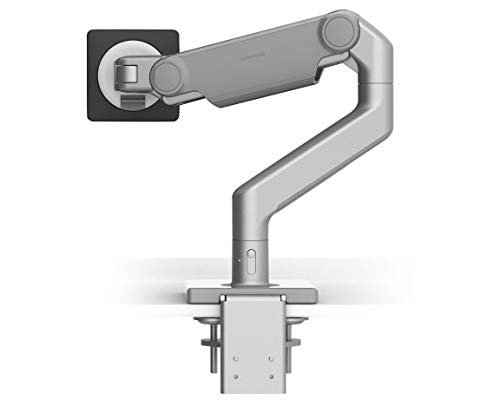 Image of Humanscale M8.1 Adjustable Monitor Arm with Two Piece Clamp Mount and Base - Silver M81CMSBTB