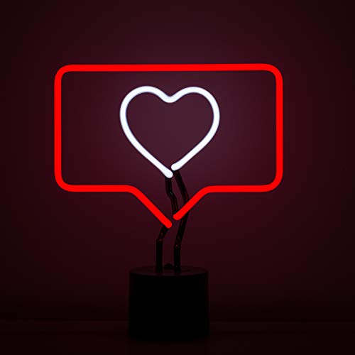 ❤ Crazy Deals Amped & Co Fave Neon Desk Light, The Like Sign Symbol, Real Neon, Red Box Outline and White Heart, Facebook Instagram Social Media Counter, Large 13 x 11 inches, Home Decor Neon Signs For Unique Space