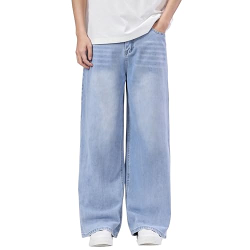 Pantalones de mezclilla holgados para niños de pierna ancha y cintura elástica suave