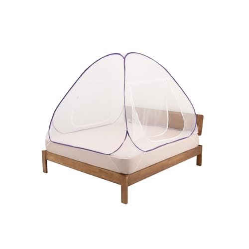 Image of Wakefit Mosquito Net for Double Bed | Queen Size Foldable Machardani | Polyester 30GSM Strong Net | Lightweight Breathable & Washable | PVC Coated Corrosion Resistant Steel Wire | Purple | 200x180 CM