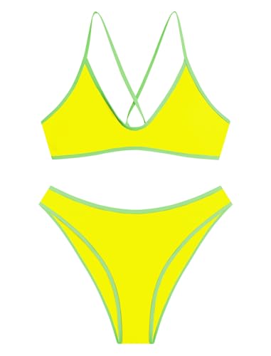 Image of ZAFUL Women's Tie Back Padded High Cut Bralette Bikini Set Two Piece Swimsuit