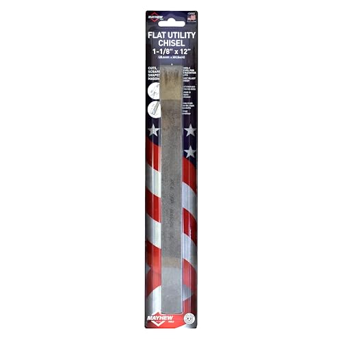 Image of Mayhew Tools 34502 Flat Utility Chisel, 1-1 /8 inch x 12 inch Carded, Shot Blast Finish