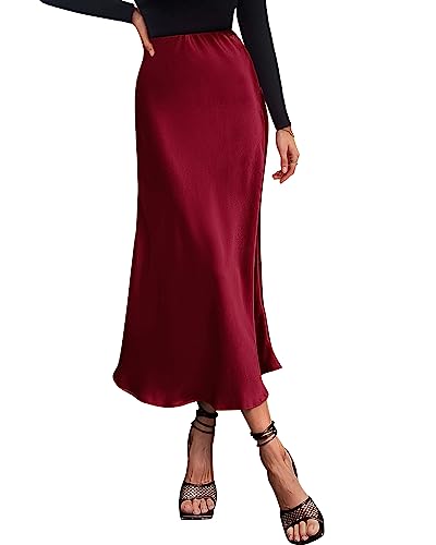Image of BTFBM 2026 Summer Womens Skirts Silk Elegant High Waist Flowy Long Satin A-Line Midi Skirt Cocktail Wedding Party