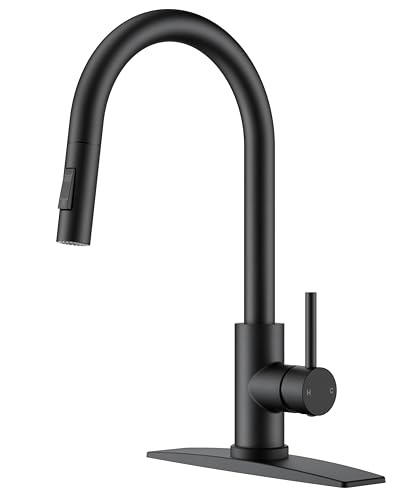 Black Kitchen Faucet with Pull Down Sprayer, Single Handle High Arc