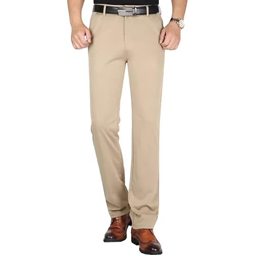 Maiyifu-GJ Men's Summer Stretchy Dress Pants Ice Silk Lightweight Straight Leg Suit Pants Slim Fit Business Casual Work Pants