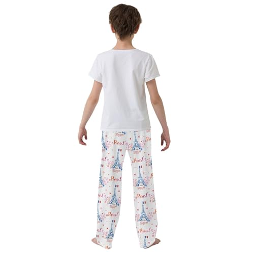 Eiffel Tower Paris Boys Long Pants Soft Trousers Elastic Waist Kids Lounge Bottoms with Pockets S-XL3