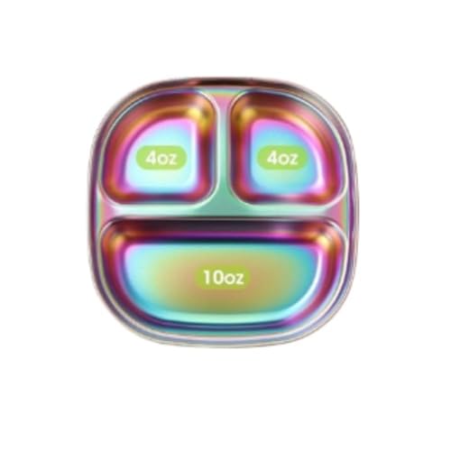 Image of Happy Hues Stainless Steel Divided Meal Plate Tray-3 Compartments Dinner Dish for Baby (Rainbow)
