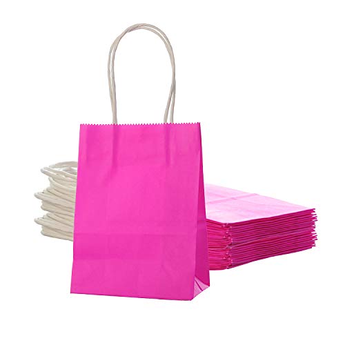 AWELL Mini Size Hot Pink Paper Bag with Handle Party Favours Bag 6x4.5x2.5 inch for Wedding Birthday Summer Recycled Bag,Pack of 24