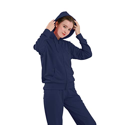 Leehanton Womens Jogging Suits Sets Sports Outfit Zip Up Hoodie And Sweatpant 2 Piece Workout Sweatsuit Set Navy S #TOP1