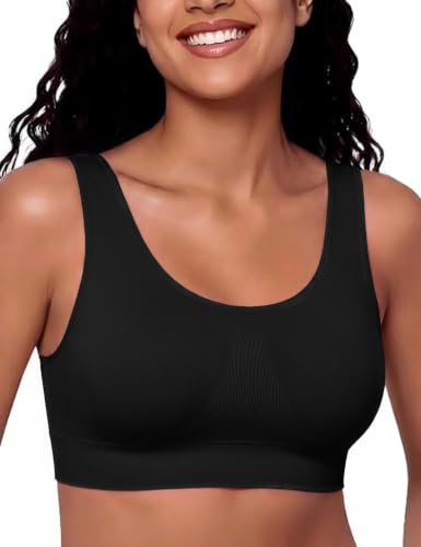 Uniexcosm Sujetador Deportivo Mujer Medio Impacto, Top Deportivo Push Up Sin Costuras, con Relleno y Aros, Transpirable para Running, Yoga y Fitness,Negro 1,M