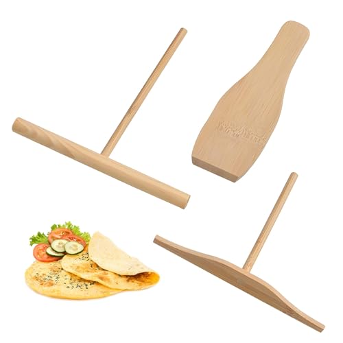 3 Stück Crepes Verteiler Set,T- Form Crepes Wender Holz Crepe Küchenspatel Crêpe Turner Für Zuhause Backen Pfannkuchen