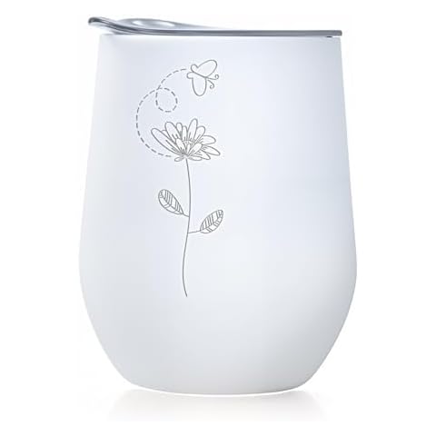 PURPLE CANYON 10 oz Wine Tumbler - White | Stainless Steel Insulated Tumbler with Etched Floral Design | Keeps Drinks Hot or Cold | Ideal for Indoor & Outdoor Use Cover
