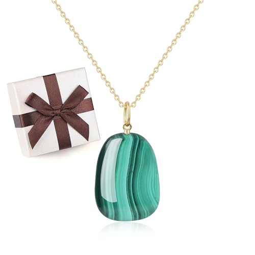 Collier Argent 925 Femme avec Pendentif Malachite naturelle