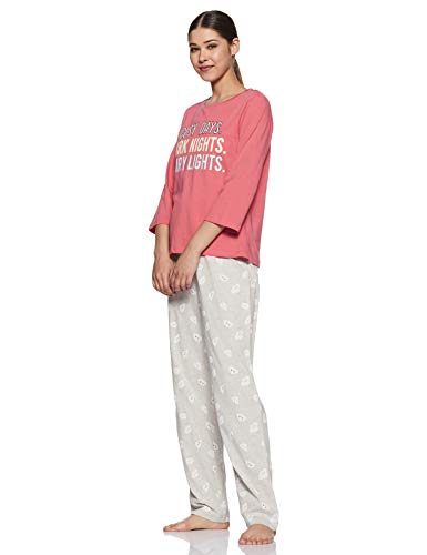 Image of Amazon Brand - Eden & Ivy Women's T-Shirt & Pyjama Set Loose Fit Pyjama (EI /SW /EIPS02 Pink & Grey S)