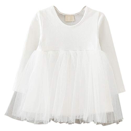 LYXIOF Baby Girls Toddler Tutu Dress Long Sleeve Princess Dress Infant Tulle Dress 2-White 12 Months