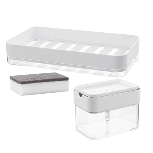 SOLUSTRE 1 Set Dishwashing Soap Dispenser with Sponge Press Type Kitchen Sink Dispenser for Soap and Sponge Storage Compact Design for Home and Restaurant Use