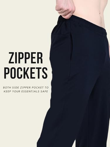 Image of FITINC Soft Cotton Joggers for Men | Regular Fit Summer Jogger for Gym, Running, Walking, Training with Zipper Pockets & Cuffed Ankles for Casual Outings