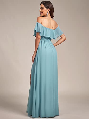 Image of Ever-Pretty Women's Summer Off The Shoulder Flowy Chiffon Formal Wedding Guest Dresses Maxi Side Split Beach Bridesmaid Dress