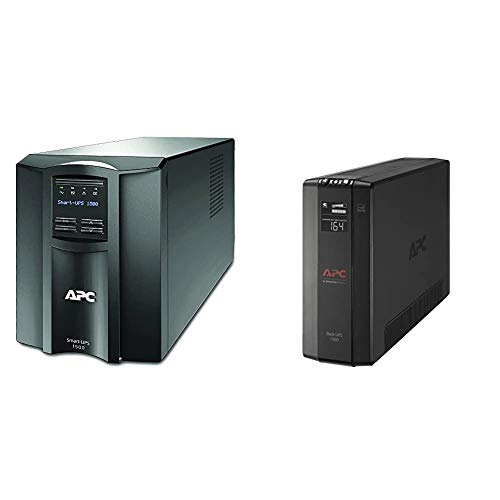 APC 1500VA Smart UPS with SmartConnect, SMT1500C Sinewave UPS Battery Backup, AVR, 120V & UPS, 1500VA UPS Battery Backup & Surge Protector, BX1500M Backup Battery, Dataline Protection and LCD Display