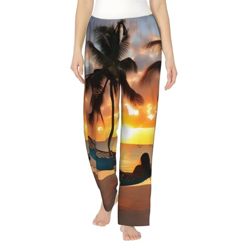 Bas de pyjama léger imprimé plage vêtement de nuit fluide femme