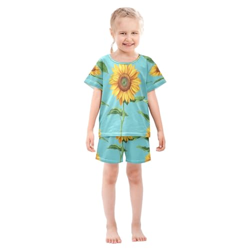 senya Short Sleeve Pajamas Sets Summer Cotton Sleepwear Plant Flower Sunflower3