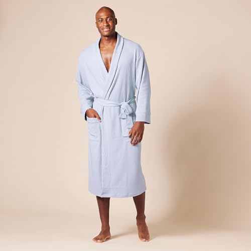 Image of Amazon Essentials Men's Lightweight Cotton Waffle Bath Robe, Mid-Length Loungewear (Available in Big & Tall)