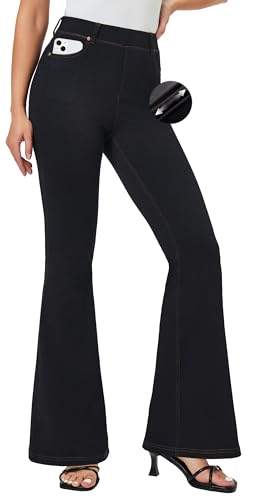 IUGA Bell Bottom Jeans for Women High Waisted Stretchy Pull On Sweatpant Jeans Women Flare Leggings Tummy Control Flare Pants Black