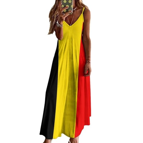 Robe longue imprimé drapeau belge col V robe d'été décontractée grande taille