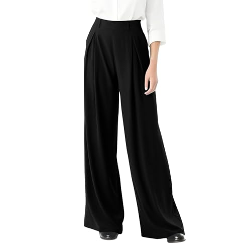 Wide Leg Pants Woman Business Casual Pleated High Waisted Dress Pants for Work Slacks Teacher Lounge Pants with Pockets2
