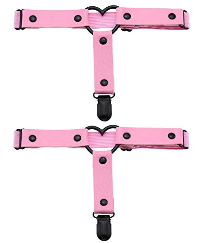 Women Girl Heart Leather Garters Sexy Leg Garter Belt Kawaii Punk Rock Anti-Slip Clips Adjustable Garter 2Pcs Pink #TOP13