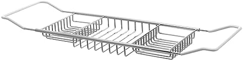 Metal Bathtub Tray Stainless Steel Bathtub Rack, Bathtub Storage Rack Bath Tray Expandable Bath Shelf to Hold Books, Phones, and Tablets, Sliver