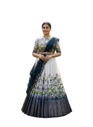 Image of ZITON ARICO MART Women's Indian Traditional Kanjivaram Silk Pure Weaving Lehenga Choli Along With Dupatta And Blouse Piece, Half Saree (Unstitched)