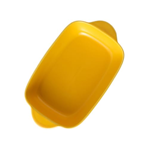GLEAVI Plato de Cerámica Amarilla Rectangular con Asas para Hornear y Servir para Pizza Pasteles y para Horno y Microondas