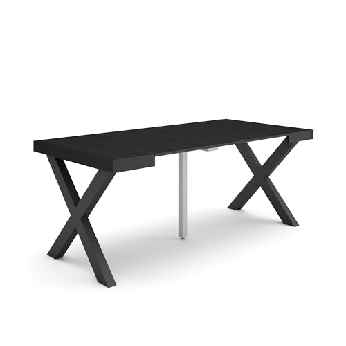 Skraut Home | Table Console Extensible | Console Meuble | 180 | pour 8 Personnes | Pieds Bois Massif | Style Moderne | Noir