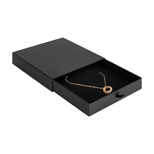 ALLUREPACK Elegante caixa de colar com gaveta deslizante - corrente e colar longo colar de pérolas, caixa de presente para homens e mulheres - estojo de colar com interior de veludo macio e caixa de