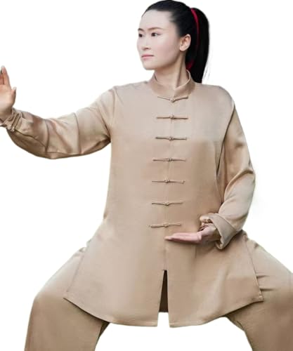 Image of HEARTTOUCH Unisex Tai Chi Uniform Acetate Fabric Chinese Traditional Kung Fu Clothes Qi Gong Martial Arts Training Costume (Champagne,L)
