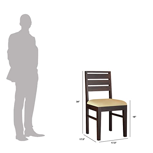 Image of 3 Line Wooden Dining Chairs Set of 2 for Kitchen & Dining Room, Chairs with Cushion, Two Seats, Solid Sheesham Wood, Walnut Finish