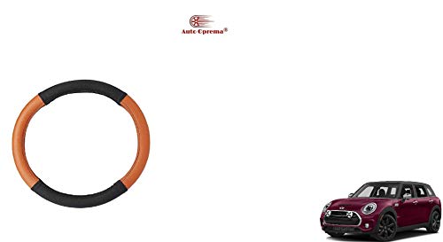 Image of Auto Oprema Car Dual Tone Steering Wheel Cover - Leather, Breathable, Anti Slip (Black-Tan) Customise Fitting for Clubman