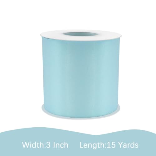 Image of Lt.Blue Satin Ribbon 3 inch X 15 Yards Polyester Ribbon for Gift Wrapping Very Suitable for Weddings Party Hair Bow Invitation Decorations and More