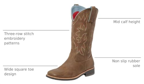 Image of SheSole Cowboy Boots for Women Western Cowgirl Boots with Embroidered Mid Calf Fashion Chunky Heel Square Toe Country Boot
