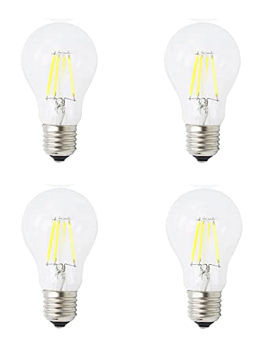 K JINGKELAI A19 4W Dimmable LED Edison Bulbs A60 E26/E27 Base LED Filament Bulbs for Bathroom Kitchen Living Room,4 Watts(40W Equivalent),Daylight White 6500K,Clear Glass,4 Pack
