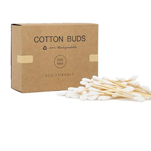 2 caixas Exceart 200 peças de cotonetes de algodão de bambu com duas pontas de algodão orgânico apli