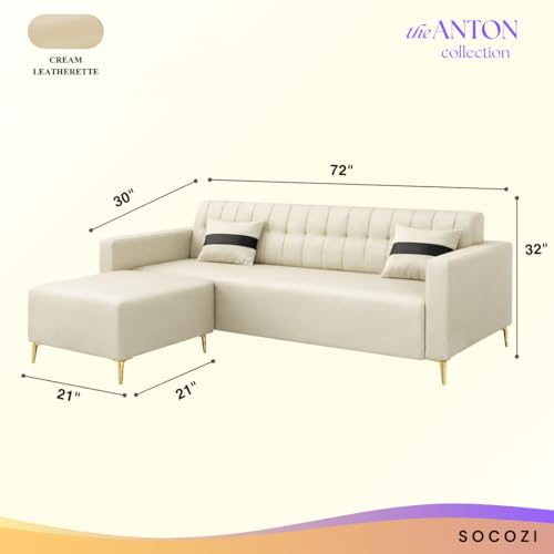 Image of SOCOZI Anton 3 Seater Modular L Shape Sofa Set with Ottoman |Premium Leatherette Fabric with Golden Metal Legs | Modern Design | Plush Comfort Cushions for Living Room (Cream Leatherette)