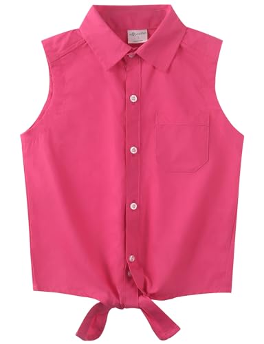 Image of Noomelfish Girls Sleeveless Button Down Shirt Tie Knot Blouse Western Cowgirl Outfit (5-12 Years)