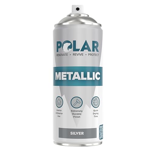 Polar Metallic Spray Paint - 400 ml Silver - For Plastic Metal Wood Glass Ceramics & Ornaments - Multi-Purpose Scratch-Resistant Coating - Interior & Exterior - Quick Drying & Easy to Apply