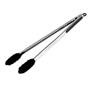 17″ Kitchen Tongs Bbq Tongs with Silicone Tips, High Heat Resistant Grill Tongs Stainless Steel Food Rubber Tongs