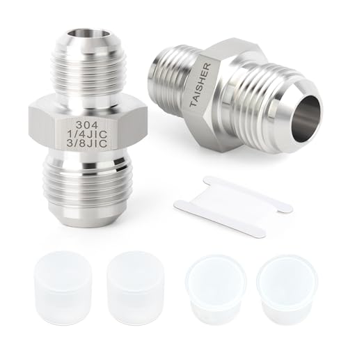 Image of TAISHER 2PCS Forging of 304 Stainless Steel JIC Flare Tube Fitting, 3 /8 inch JIC Male x 1 /4 inch JIC Male, Union